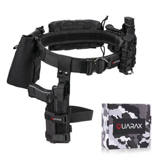Quarax Modular Gun Belt Set with Pistol/Rifle Ammunition Magazine Pouch, Folding Ammunition Dump Pouch, Drop Leg Holster, Grenade Pouch, and Medical IFAK Pouch